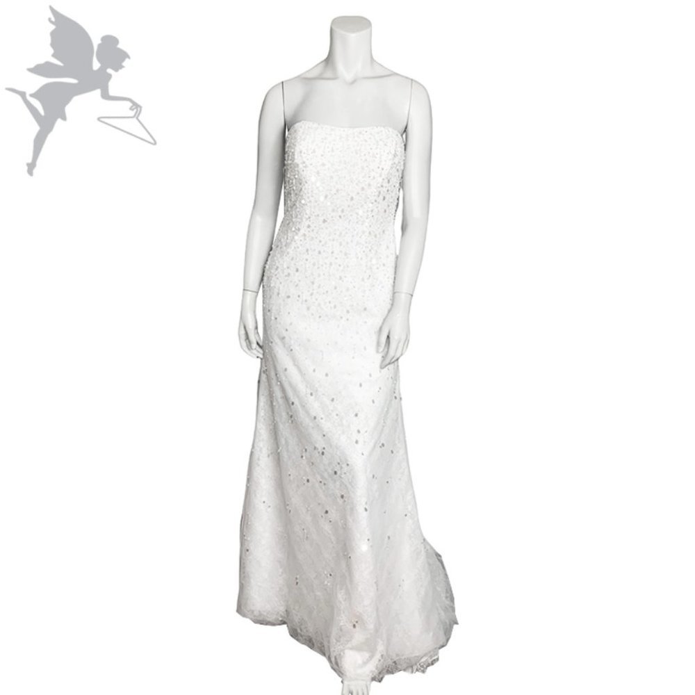 NWT GALINA SIGNATURE Strapless Mermaidcore Wedding Dress With Beaded Fri… - Picture 4 of 16